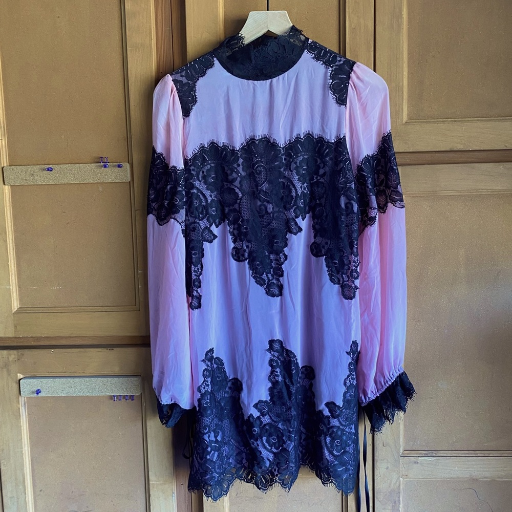 Lacy pink and black flowy dress